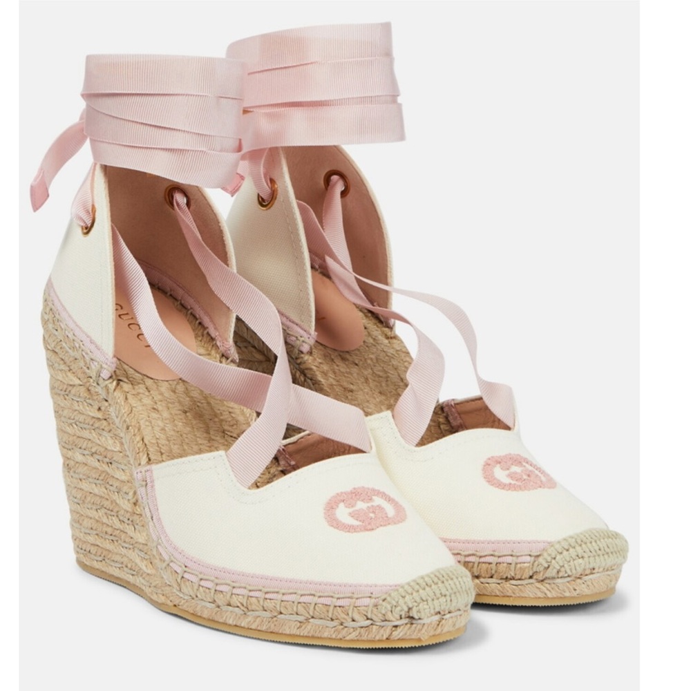 NEW Gucci GG Judie Lace Up Ballerina Espadrille Wedges - Picture 5 of 16